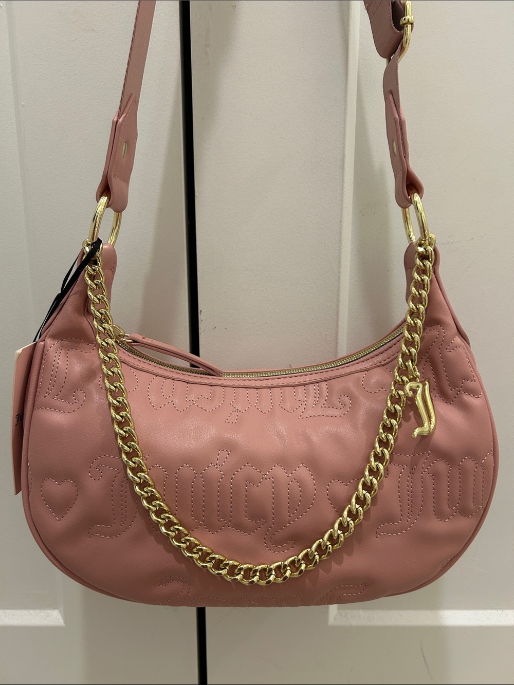 Juicy Couture Pink Quilted Logo Chain Strap Crossbody Bag